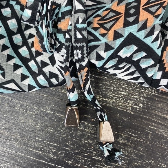 Anthropologie Elevenses Blue & Black Tribal Print Casual Drawstring Shorts S - Picture 4 of 5